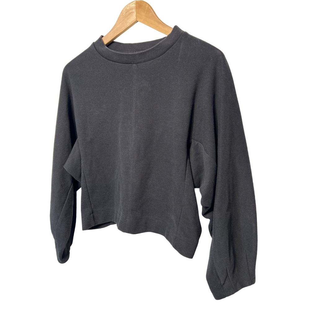 OAK + FORT Cropped Crewneck Pullover Sweatshirt Black Women's Size Small